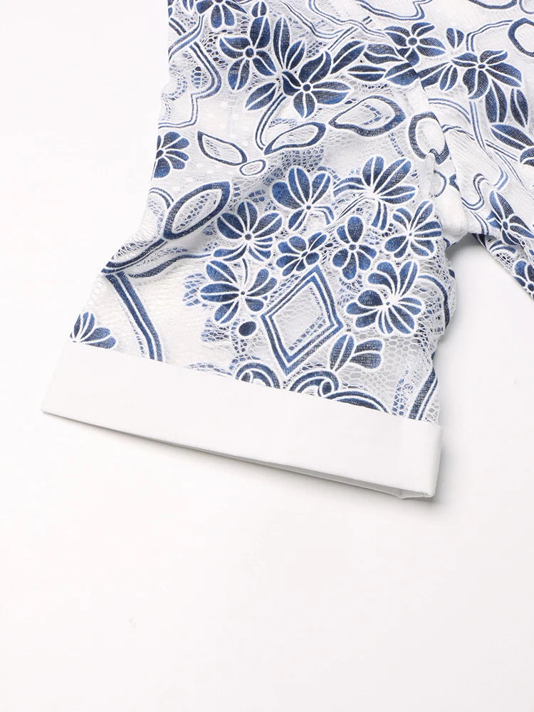 AIIZIE V NECK SPLICED BELTS EMBROIDERY MIDI DRESS IN BLUE - product image