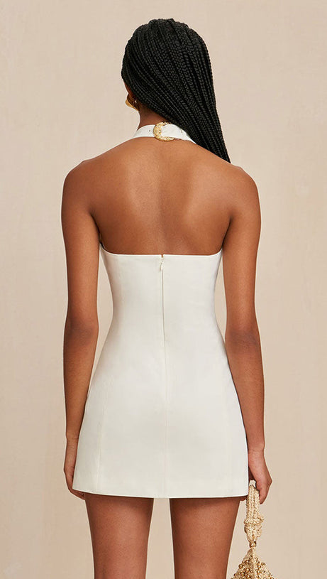 ARABELA BUCKLED MINI DRESS IN WHITE