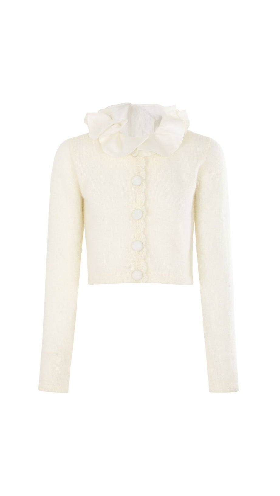 Jacques Ruffle Collar Cropped Knit Cardigan - Elegant Women's Sweater