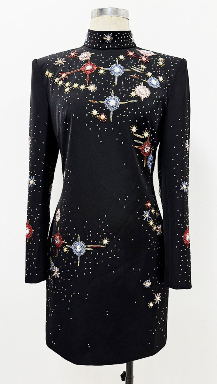 Isidore Black Jeweled Long Sleeve Mini Dress - Sparkle & Glamour for Her