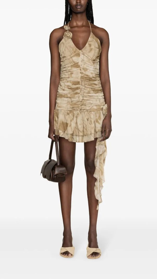 AIIZIE RUFFLED PYTHON-PRINT MINI DRESS IN SAND BEIGE - product image