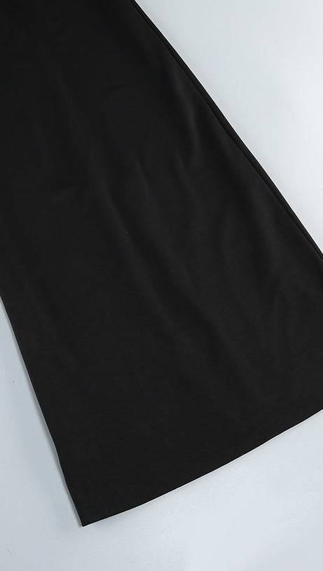 PEARL EMBELLISHED V-NECK MAXI DRESS IN BLACK