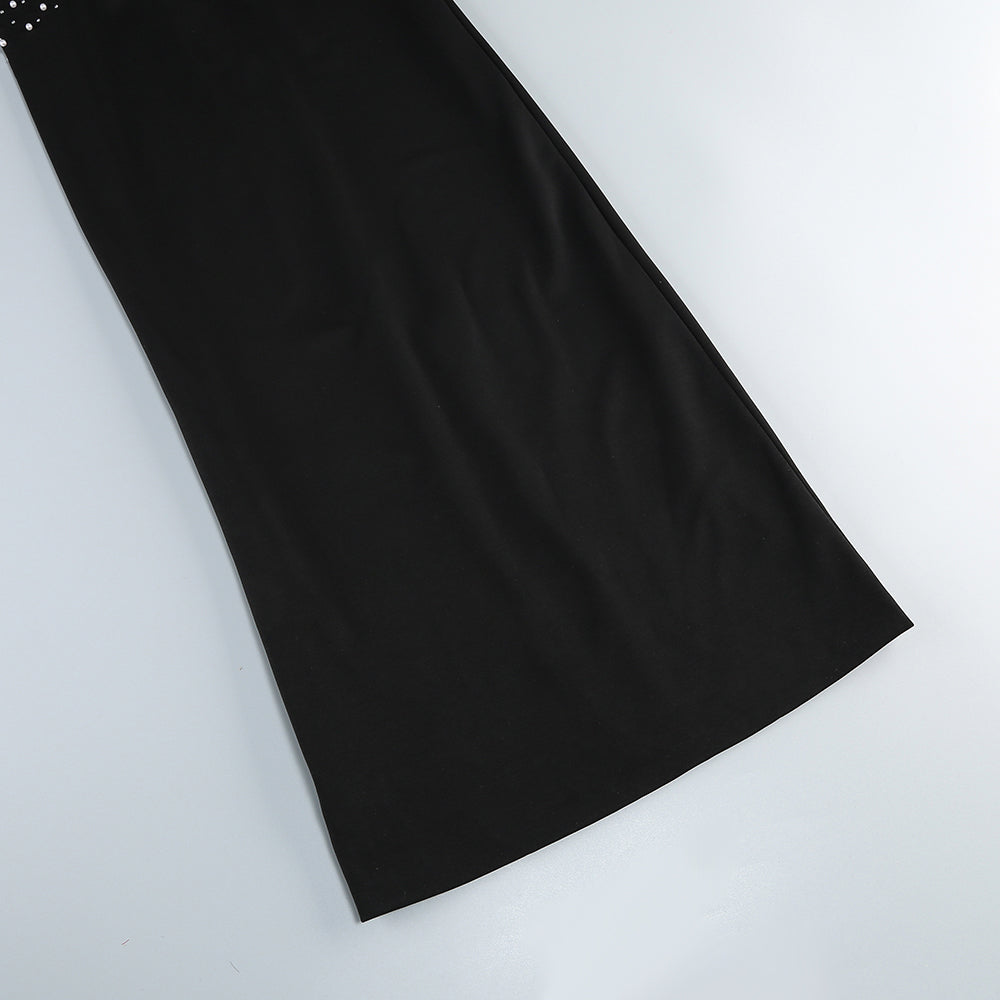 AIIZIE PEARL EMBELLISHED V-NECK MAXI DRESS IN BLACK - product image