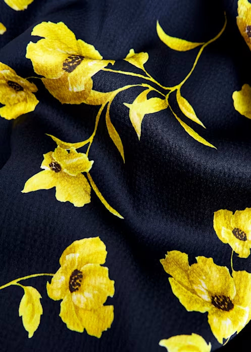 sophia floral shirt midi dress in navy yellow