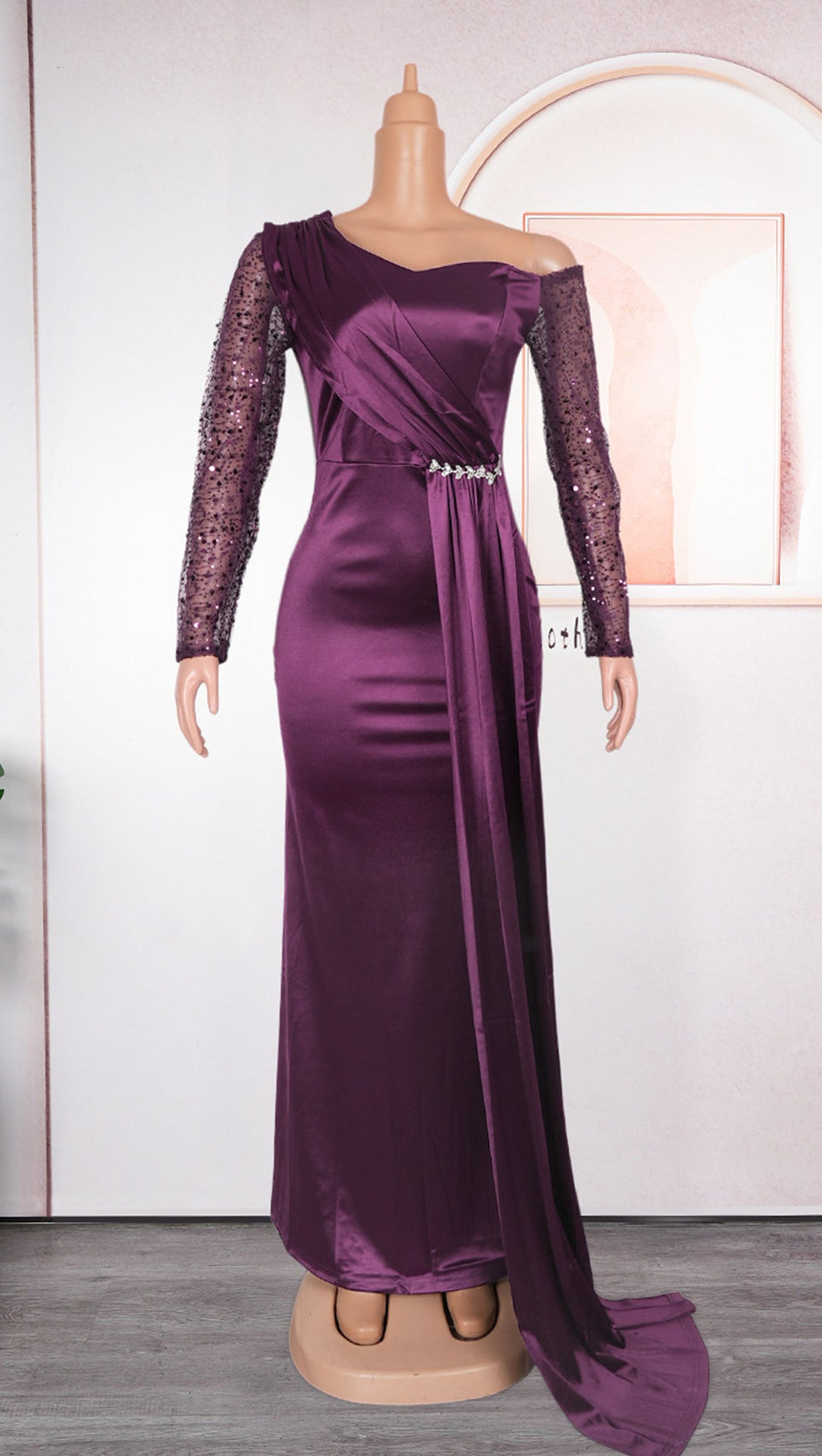 MAXI ABITO NOELIA CON RUCHES MANICHE LUNGHE