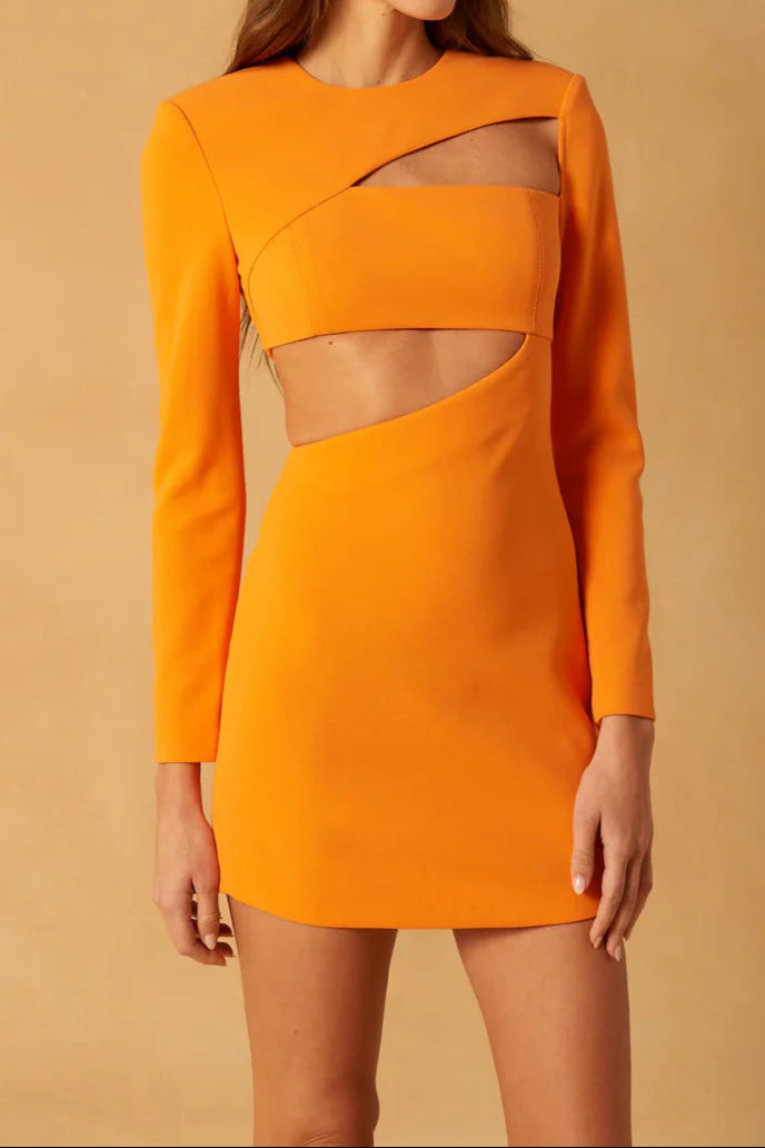 AIIZIE IVANNA BONDED CREPE MINI DRESS IN ORANGE - product image