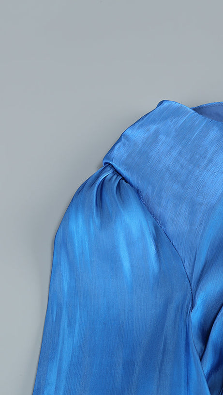 MARCIA TRUMPET SLIT SLEEVE BODYCON MAXI DRESS IN BLUE