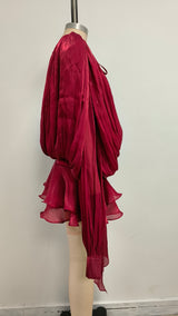 Red Long Sleeve Tie Mini Dress