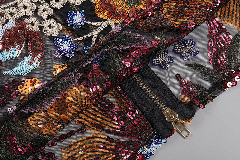 STRAPLESS DAHLIA SEQUINS EMBROIDERED MAXI DRESS