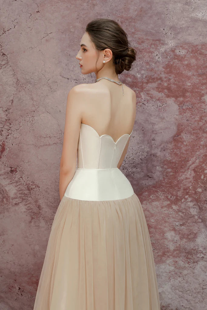 AIIZIE TWO-TONE HOLLOW TUBE TOP TULLE MIDI DRESS - product image