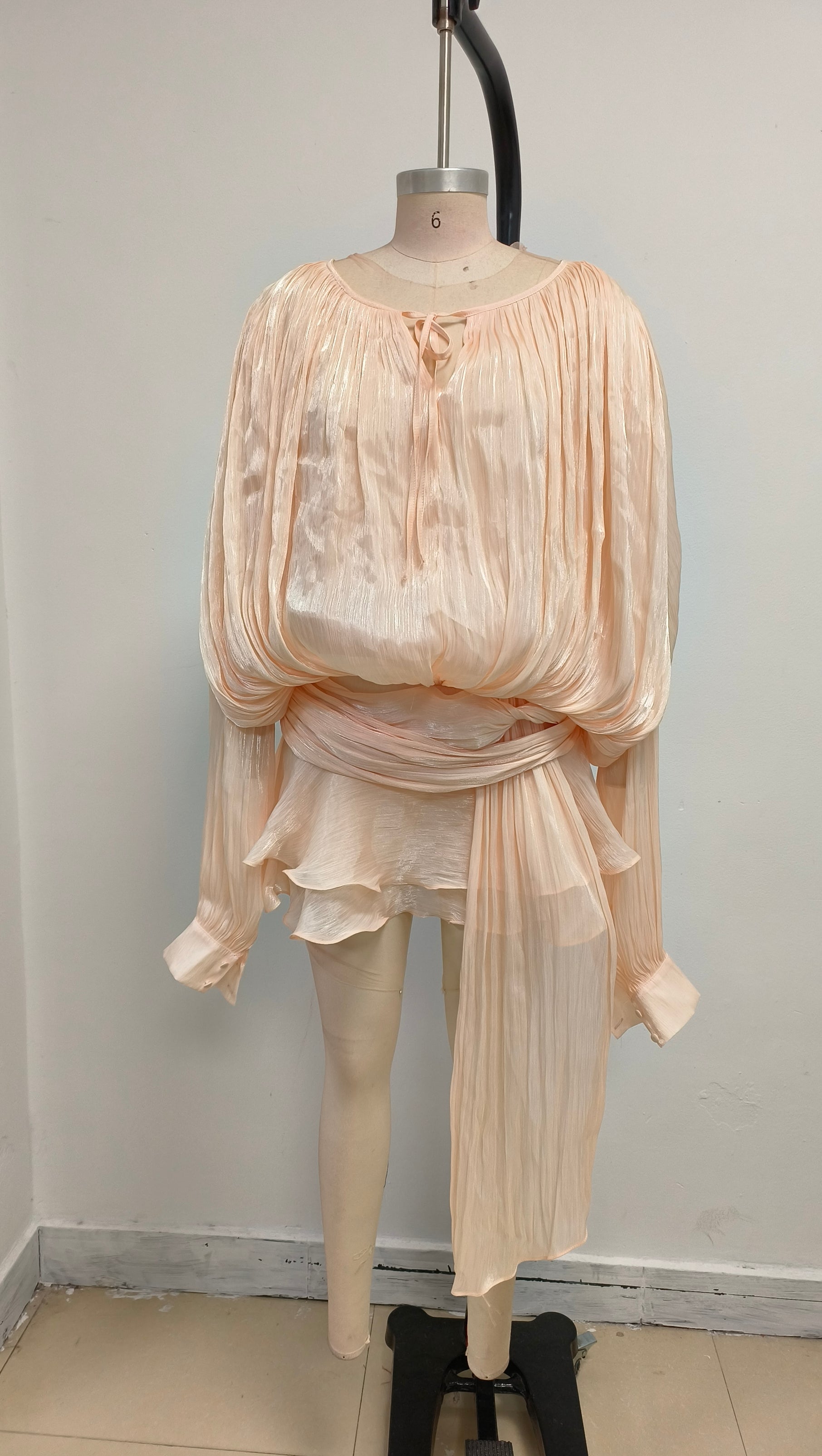 Apricot Long Sleeve Tie Mini Dress