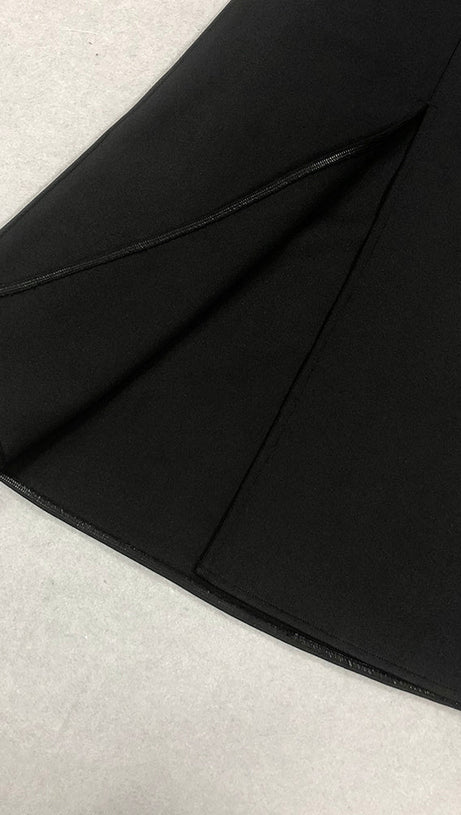 EUNICE GOLD 3D FLOWER CUT OUT BLACK MAXI DRESS