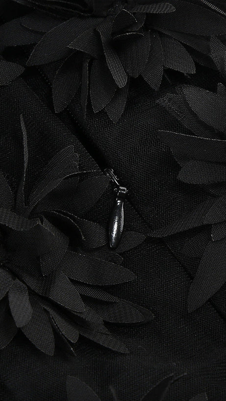 FLOWER EMBELLISHED MINI DRESS IN BLACK