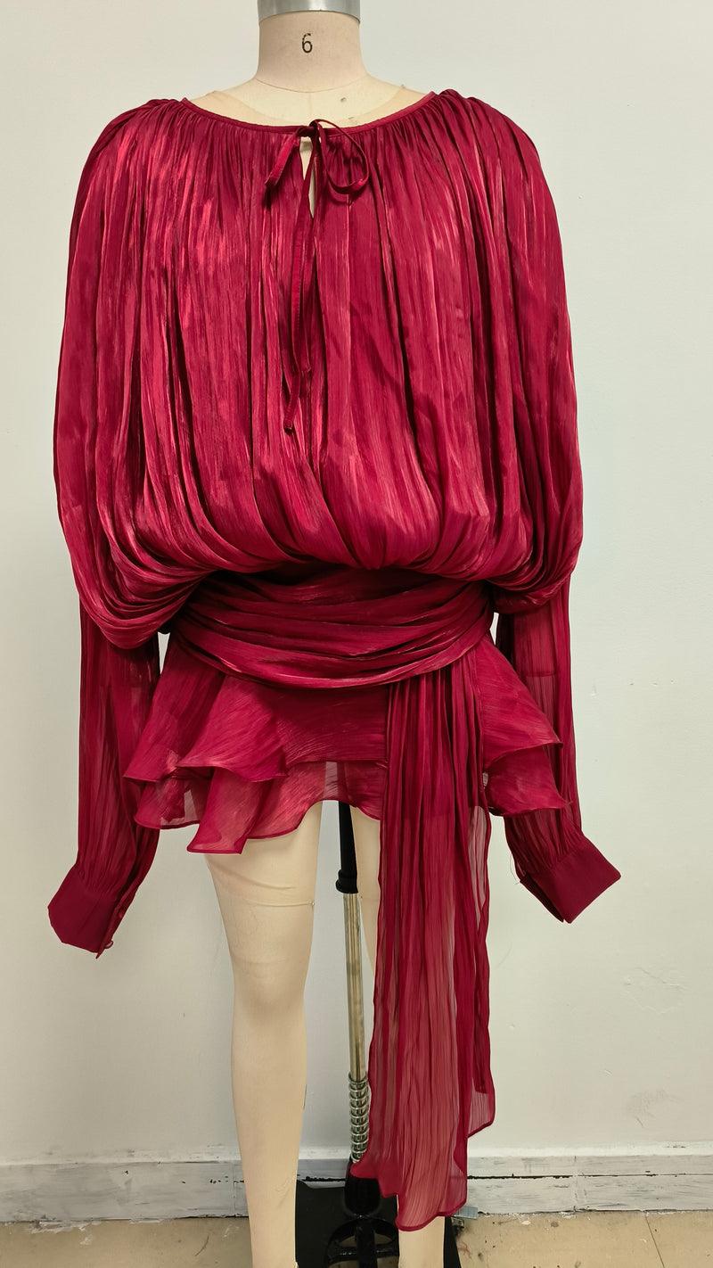 Red Long Sleeve Tie Mini Dress