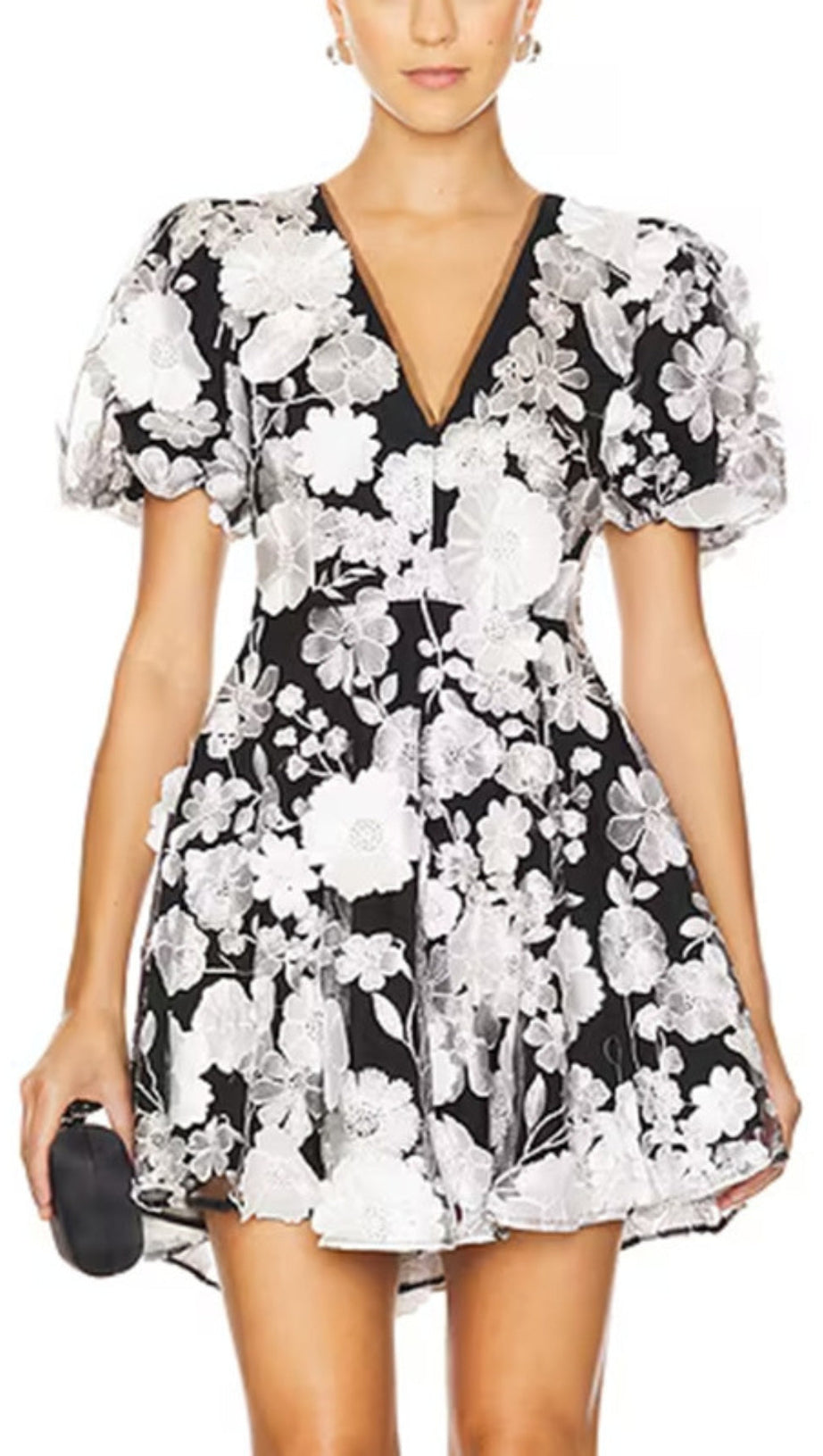 CHAYAN FLOWER EMBROIDERY MINI DRESS