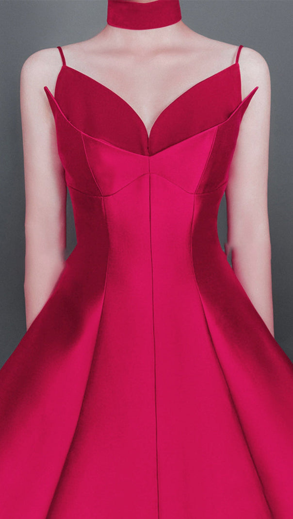 AIIZIE PATCHWORK MIDI DRESS IN ROSE RED - product image