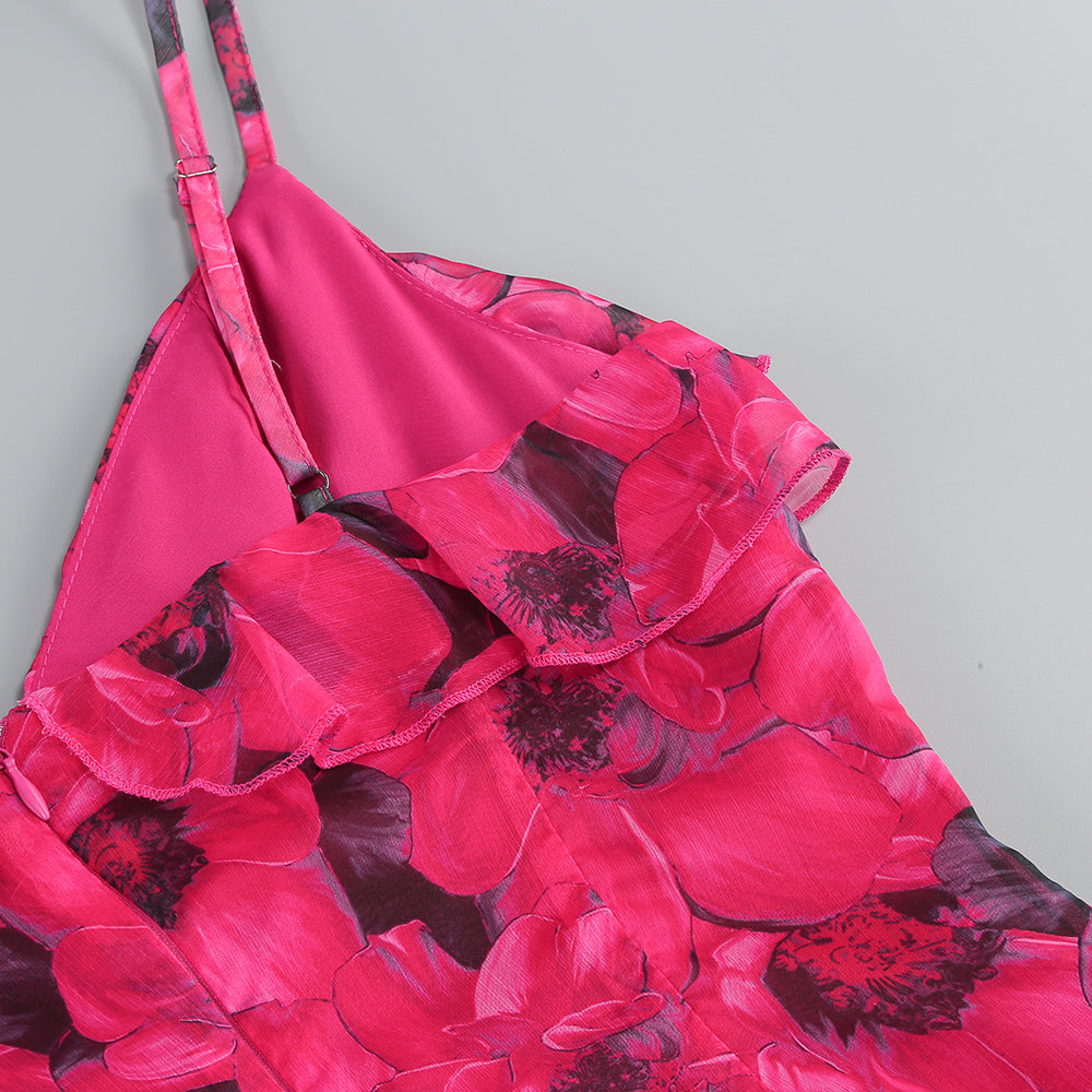 AIIZIE FLORAL RUFFLE MAXI DRESS IN HOT PINK - product image