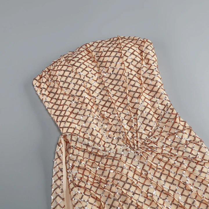 Off-Shoulder-Kleid mit seitlichen Schlitzen im Fischgrätenmuster