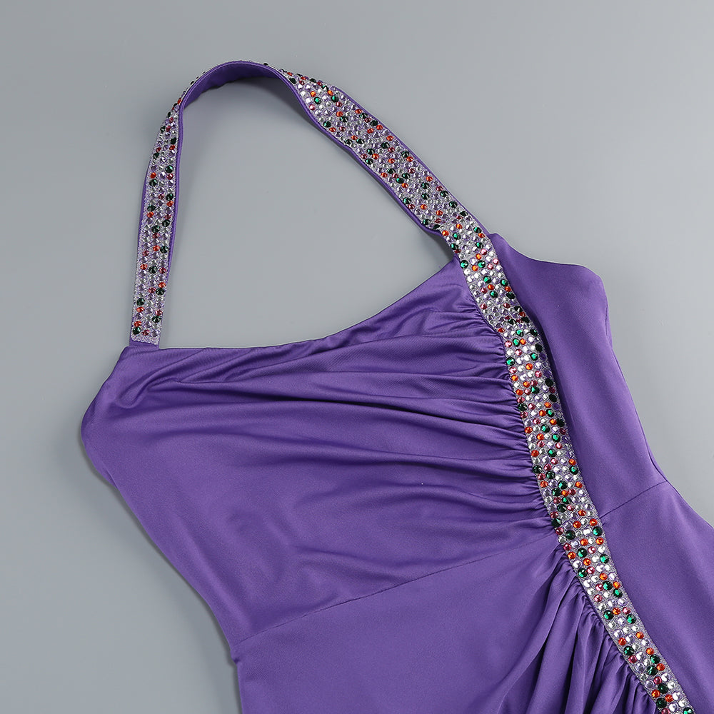 AIIZIE MULTICOLOR-PEARL EMBELLISHED PURPLE HALTER MAXI DRESS - product image