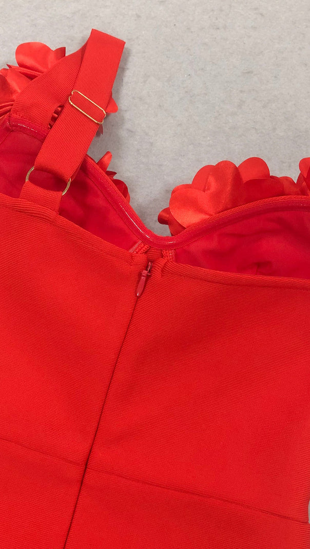 AIIZIE CANDICE ONE-SHOULDER FLOWER BODYCON MAXI DRESS IN RED - product image