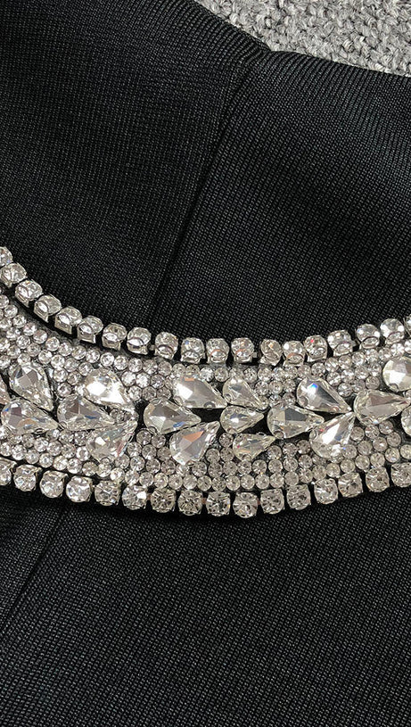 AMBER-EMBELLISHED BANDAGE GOWN IN BLACK