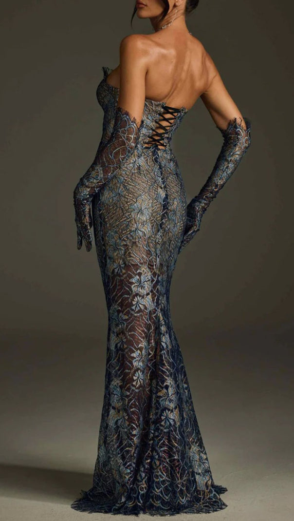 AIIZIE Javion Enchanting Strapless Floral Lace Gown with Opera Gloves - product image