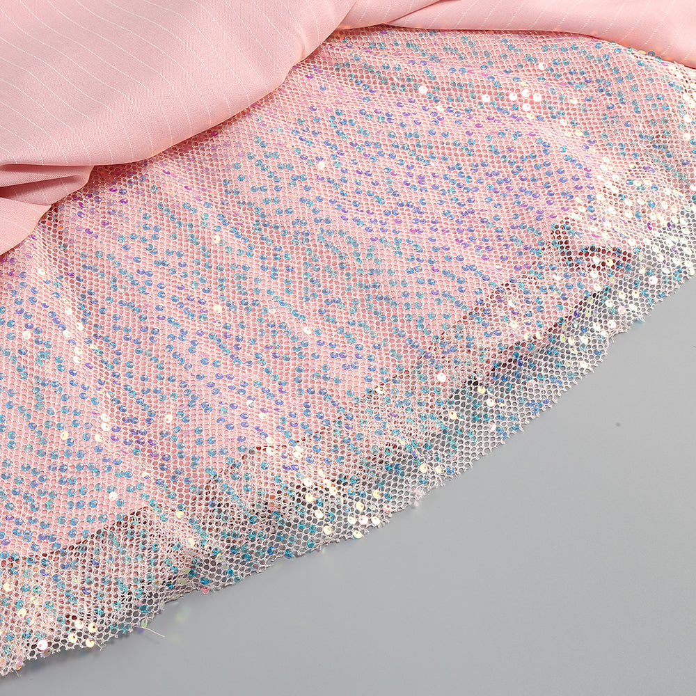 AIIZIE PUFF LONG SLEEVE CRYSTAL CORSET A LINE DRESS IN PINK - product image