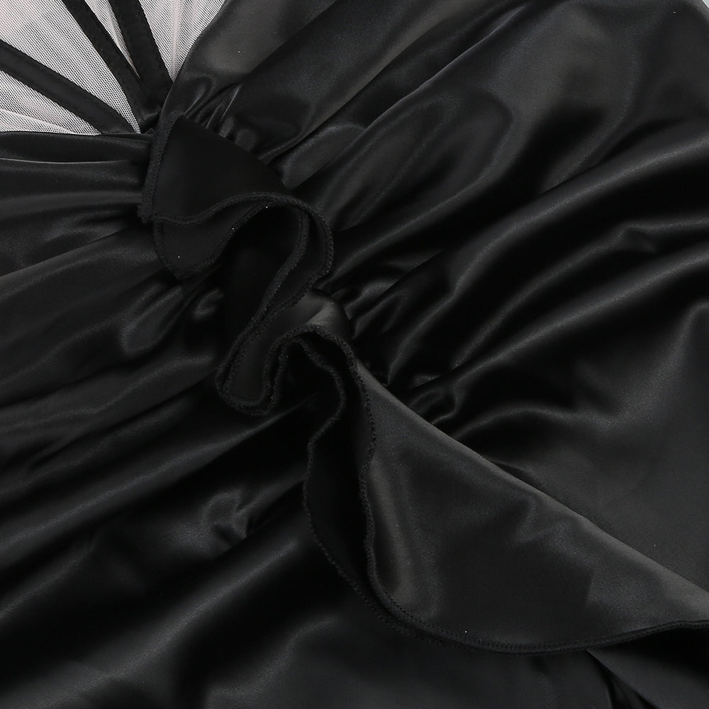 AIIZIE BEULAH BLACK SATIN CORSET SEQUIN WING CUP DRESS - product image