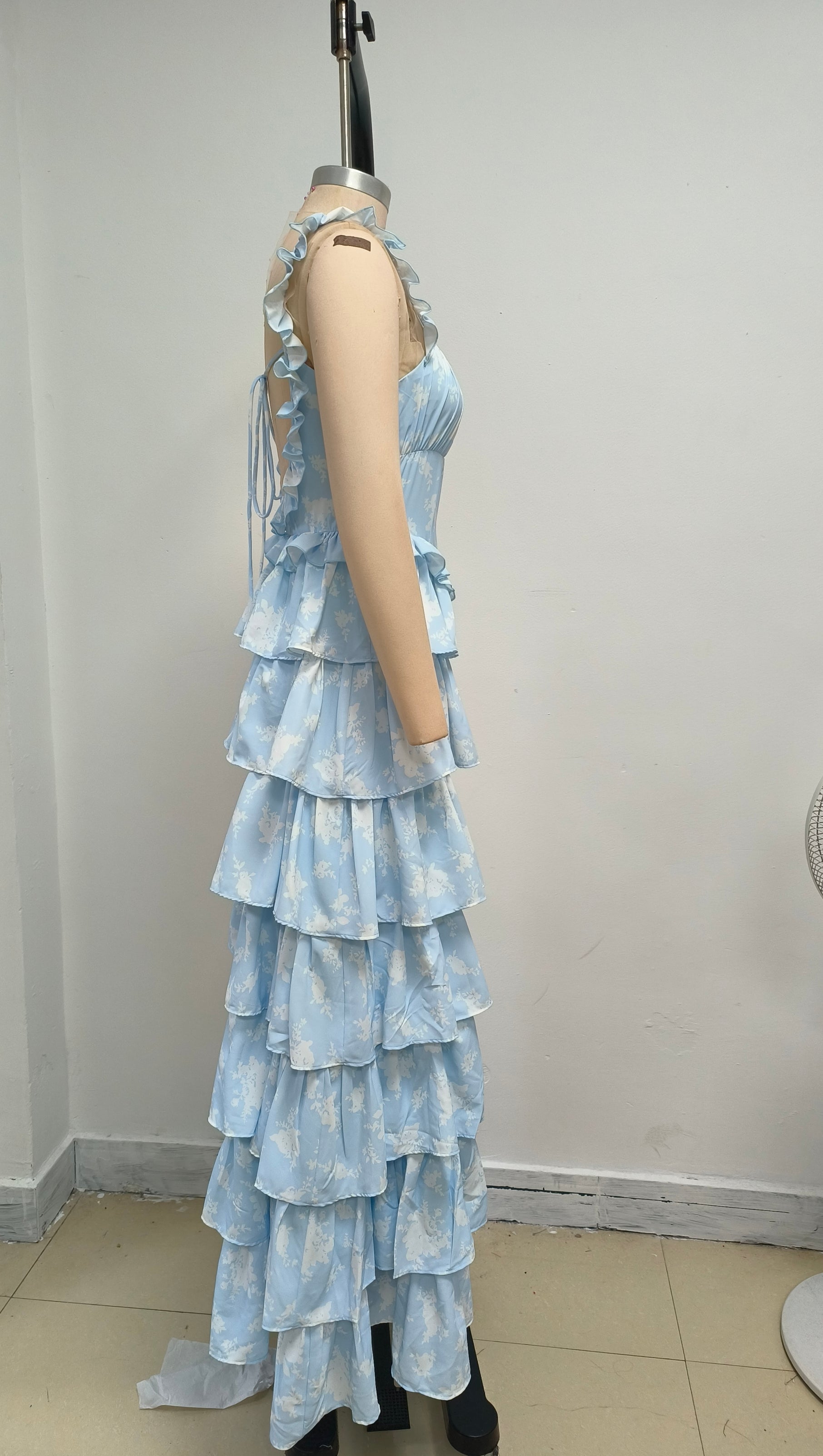 LIGHT BLUE SUSPENDER CAKE MAXI DRESS