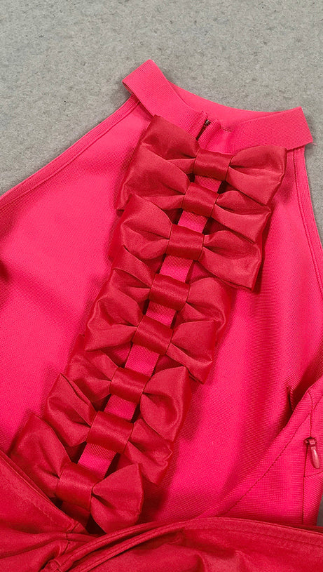 ABITO LUNGO CON BENDAGGIO E SCHIENA SENZA FIOCCO IN ROSSO