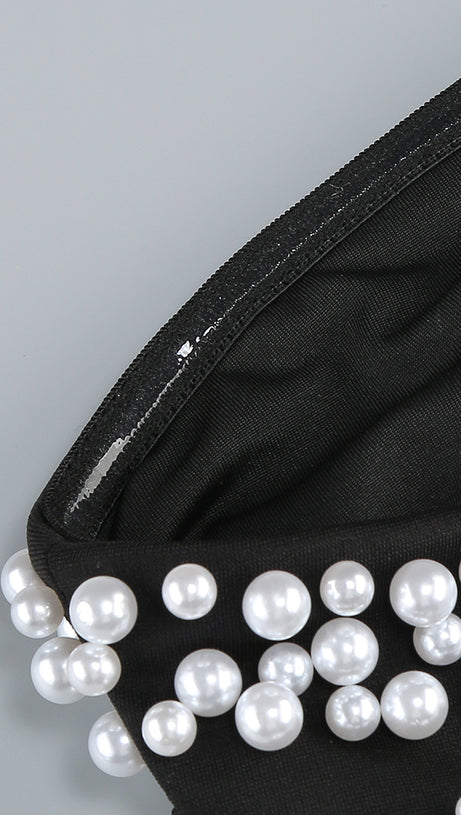 STRAPLESS PEARL MAXI DRESS BLACK