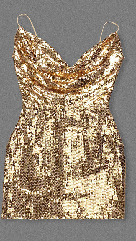 Drapiertes Tüll-Minikleid mit Pailletten in Gold