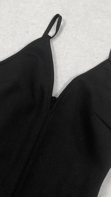 MIDIKLEID MIT BLUMENSAUM IN SCHWARZ