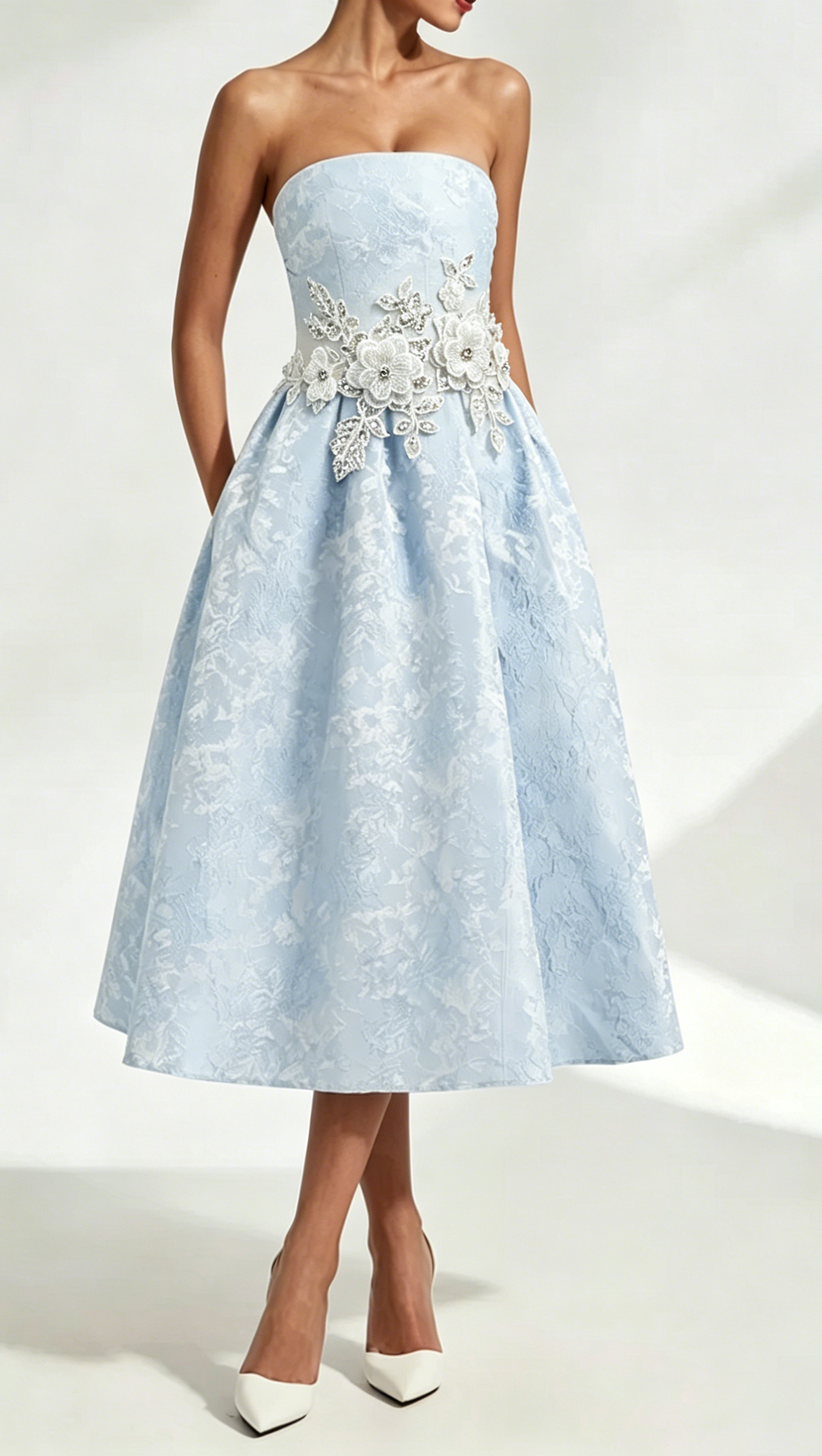 Lace Embroidery Saoirse Midi Dress - Blue