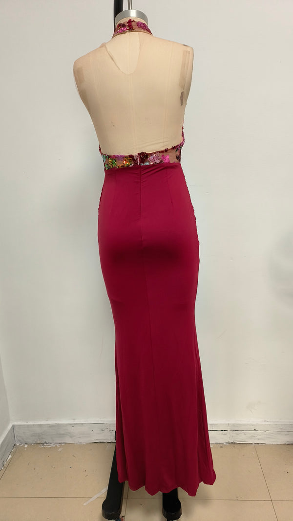 Halter Neck Peacock Red Fishtail Skirt