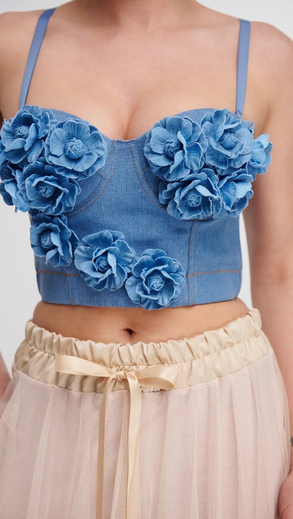 AIIZIE DENIM TOP WITH ROSES - product image