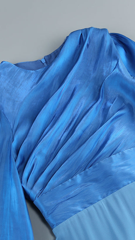 MARCIA TRUMPET SLIT SLEEVE BODYCON MAXI DRESS IN BLUE