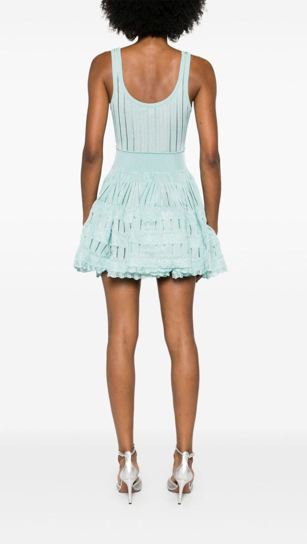AIIZIE ARCHETYPES RIBBED POINTELLE-KNIT MINI DRESS IN GREEN - product image