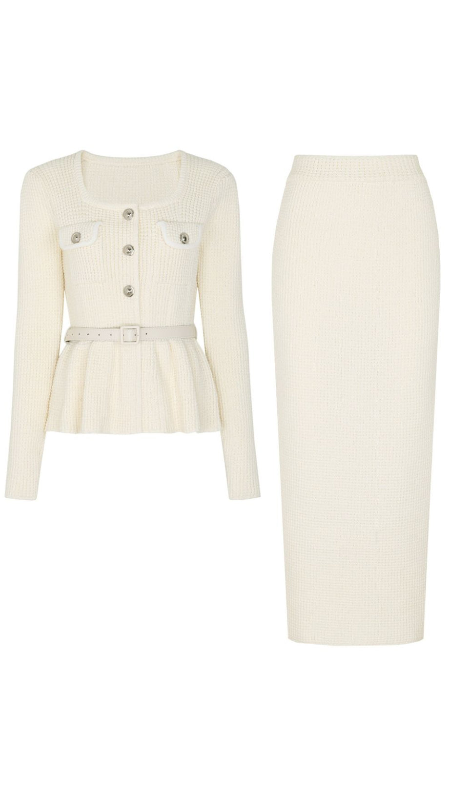 Chic Ribbed Knit Peplum Top & Midi Skirt Set - The Jakob Ensemble