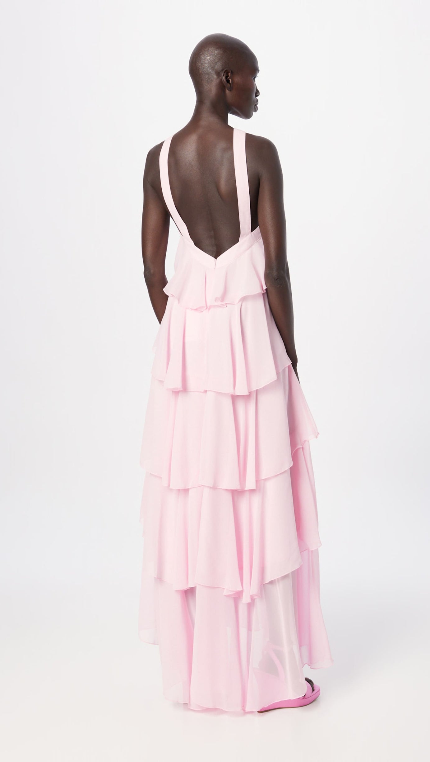 LAYER-EMBELLISHED NECKHOLDER MAXI DRESS IN PINK