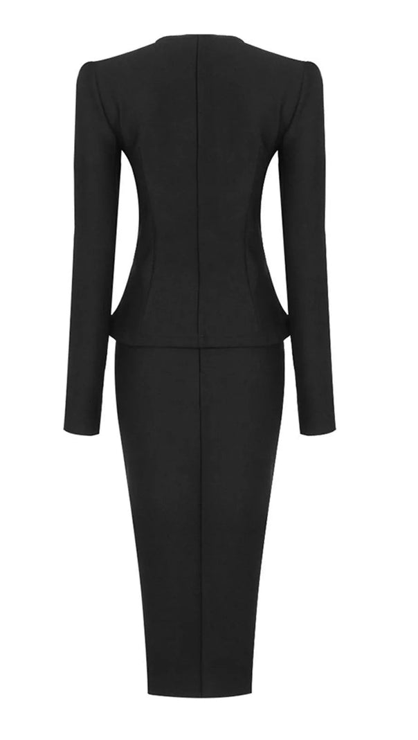 AIIZIE LONG SLEEVE SINGLE BREASTED BANDAGE SET IN BLACK - product image