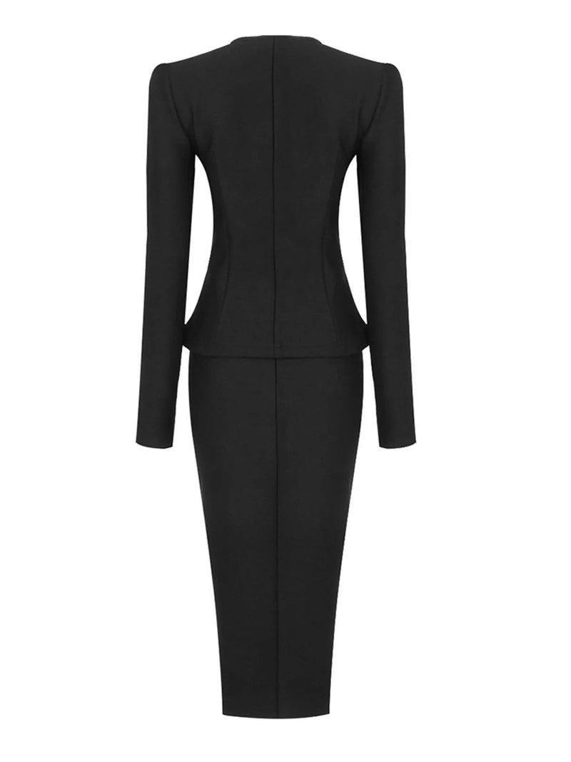 bonnie Long Sleeve Single Breasted Bandage Set in black