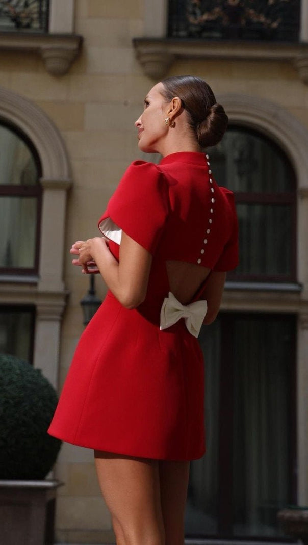 AIIZIE FANNY BACK CUT-OUT BOWKNOT RED MINI DRESS - product image