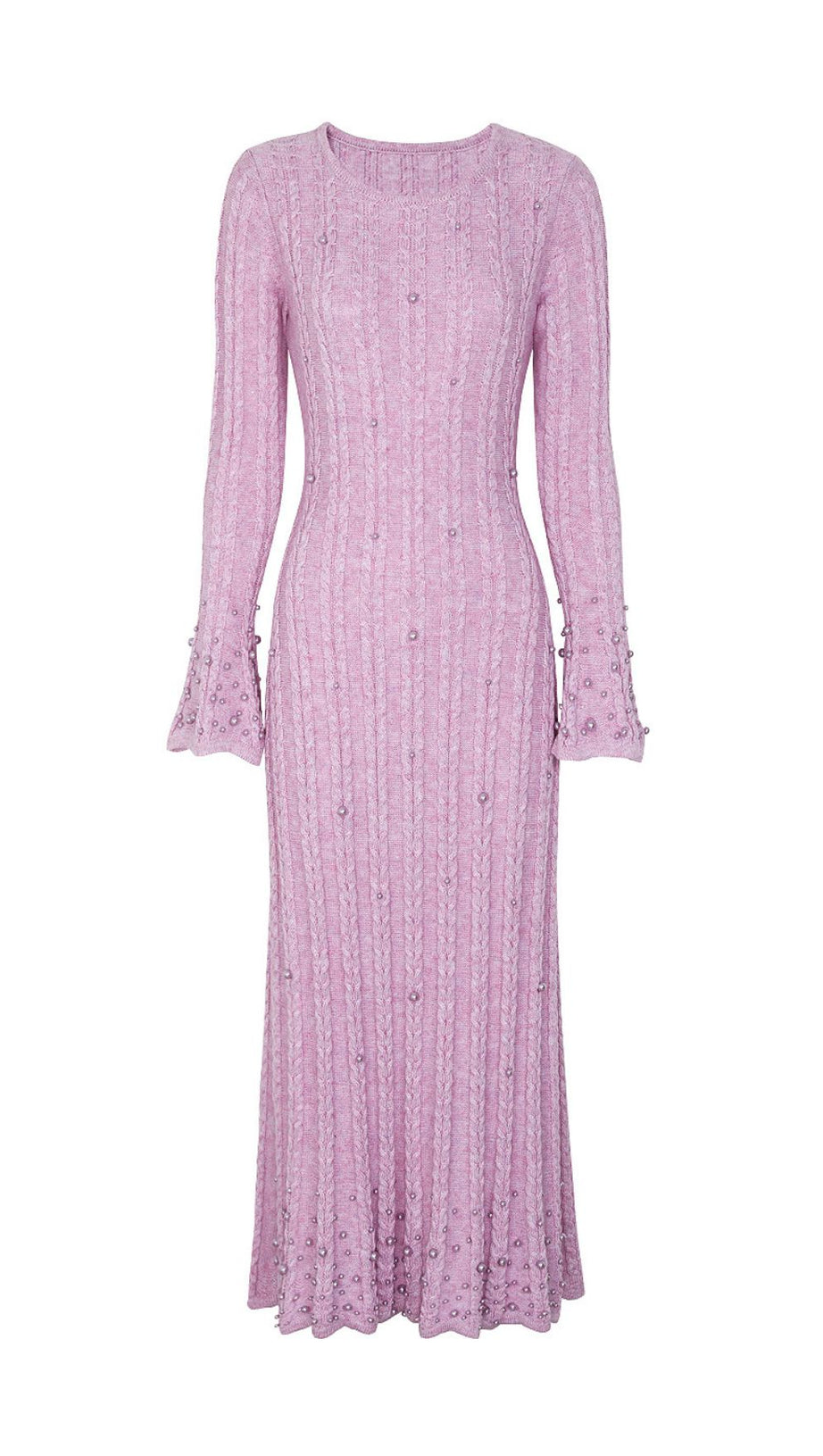Jace Pearl Embellished Cable Knit Midi Dress - Elegant Lavender Chic