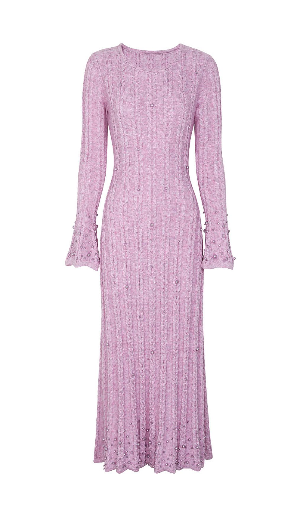 Jace Pearl Embellished Cable Knit Midi Dress - Elegant Lavender Chic