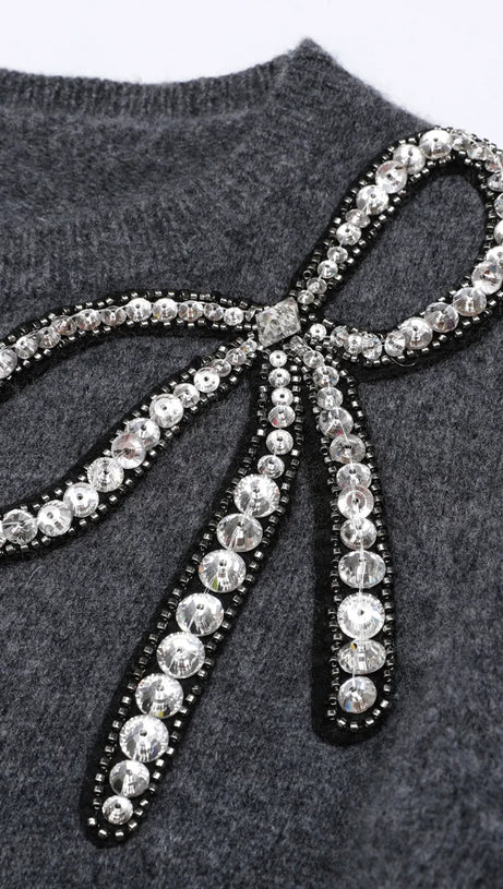 Jordana Embellished Knit Cardigan with Pearl & Crystal Bow