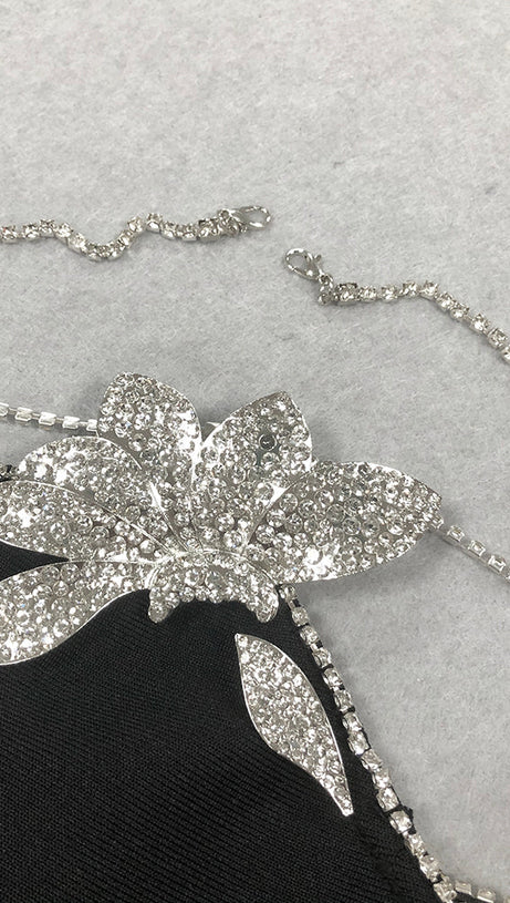 BBLYTHE EMBROIDERED CREPE COUTURE MINI DRESS IN BLACK