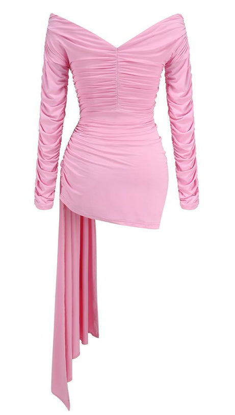ANNA PINK HOLLOW OUT RUCHED TIGHT MINI DRESS