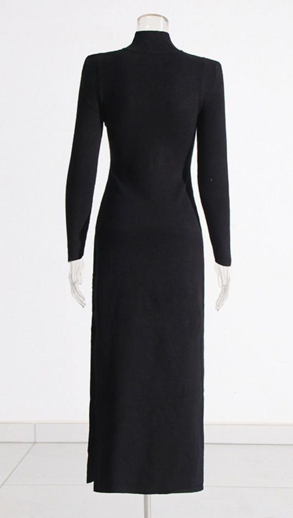 AIIZIE Isai Black Statement Buckle Maxi Dress - Long Sleeve Evening Gown - product image