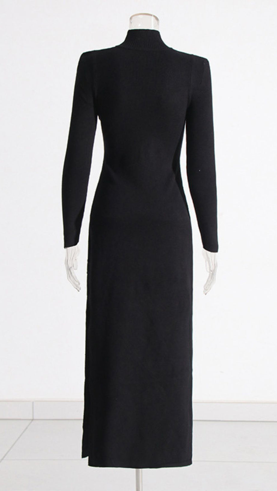 Isai Black Statement Buckle Maxi Dress - Long Sleeve Evening Gown